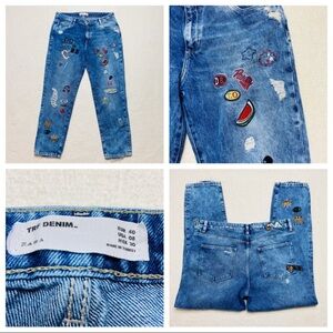 ZARA TRF Jeans Size 8 Blue Patches Embroidered